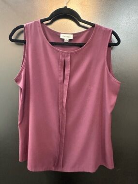 Calvin Klein Plum Sleeveless Pleat-Front Shell